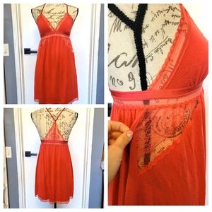 Victoria's Secret Burnt Orange Romantic Lace Trim Babydoll‎ Lingerie M Like New